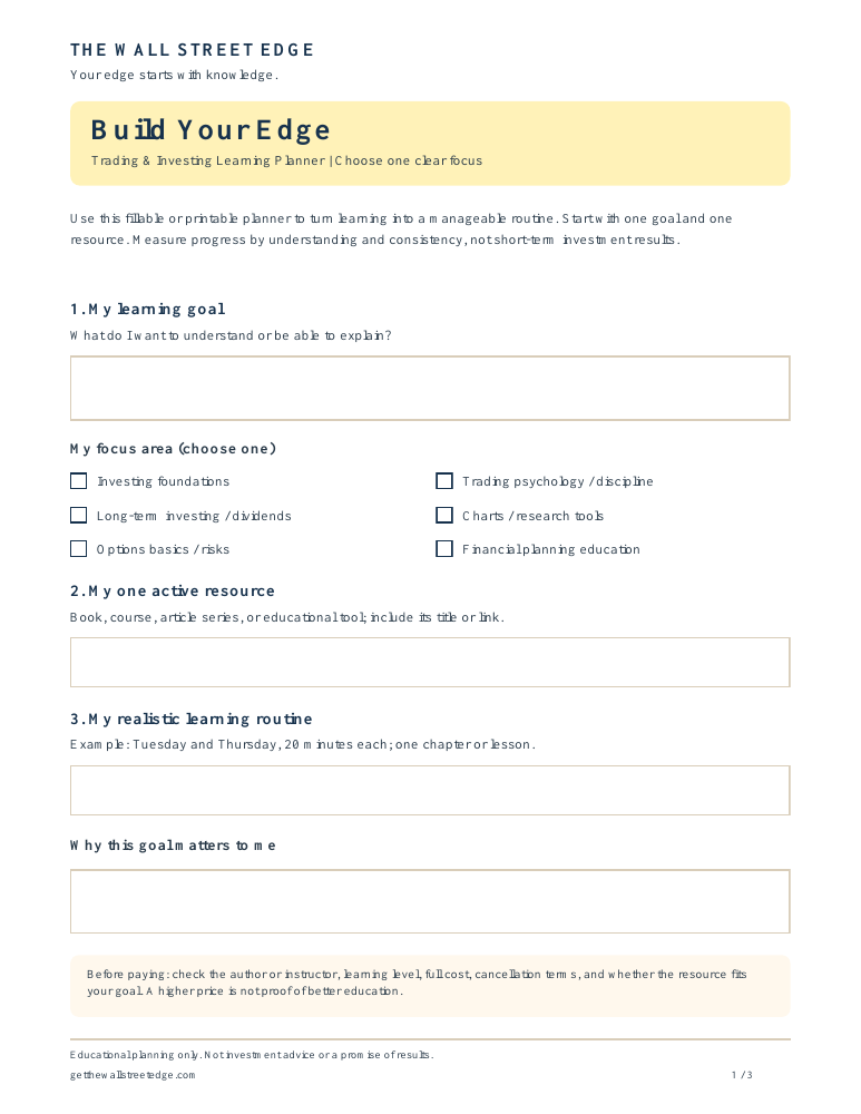Build Your Edge learning planner, first-page preview